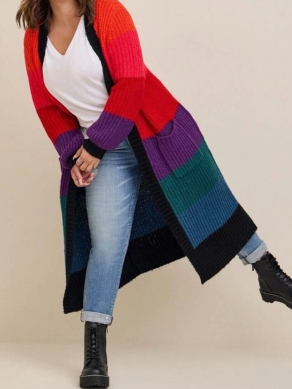 New! 2x [Torrid] Colorblock Rainbow Cardigan W/ Pockets
